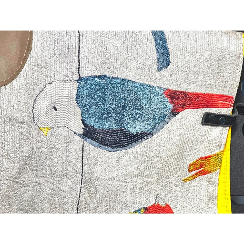 HandMade Bird Tapestry Tote Bag Womens Large Tan Embroidered Finch Design‎
